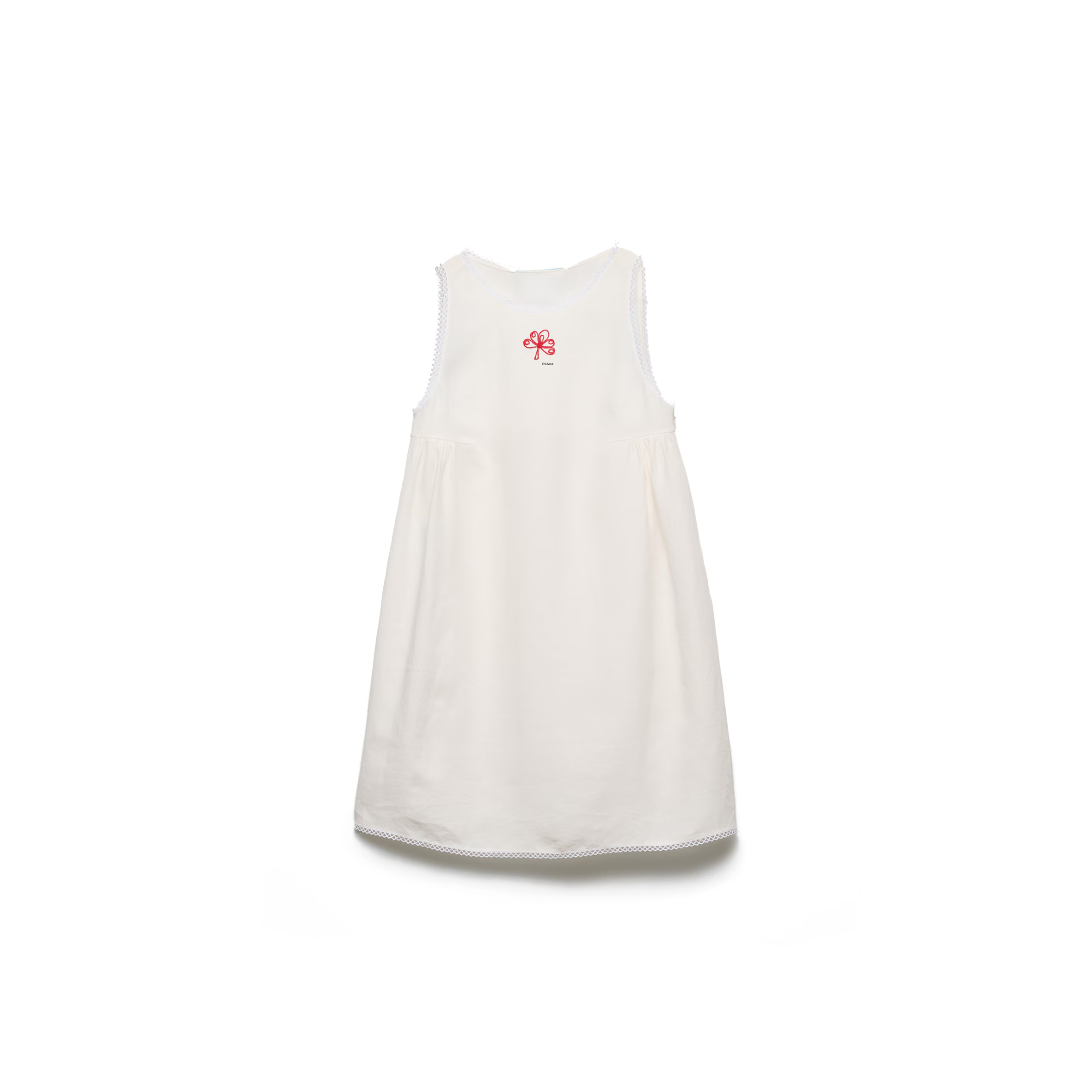 PRADA EMBROIDERED SLUBBED CANVAS MINI-DRESS P3S60R